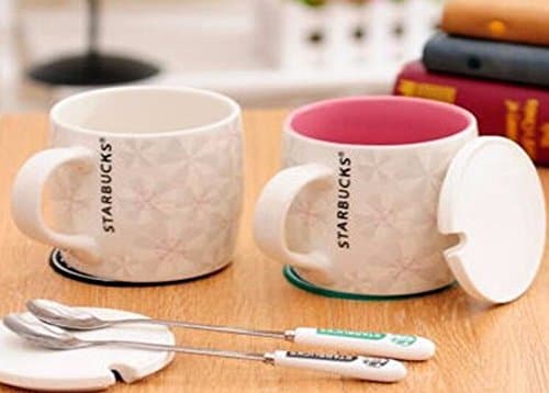 QPSSP Creative Starbucks Coffee Cup Coffee Cup Ceramic Cup With Sakura Wind Cover The Couple Mug Simple Female Office Cup Within The European Cup With The Bamboo Powder Cover Pad,C