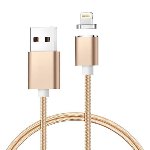 Magnetic Charging Cable 3.3 FT Nylon Braided 2.0 Micro USB Cable Magnet With LED Display Fast Charge Data Lightning Cable 8 pin for iPhone 5, 5c, 5s, SE, 6, 6 Plus, 6s, 6s Plus, 7, 7 Plus(Gold)