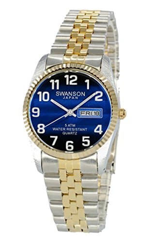 Men's Two-Tone Day-Date Smooth Blue Dial with White Numbers Watch Within Travel Case