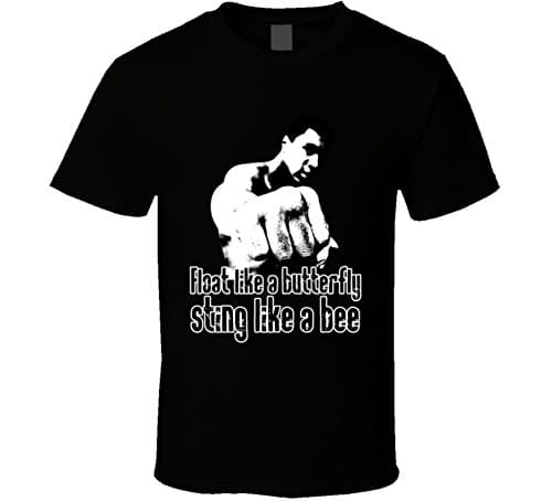 Muhammad Ali Float Like a Butterfly Bee Sting Boxing Worn Look T Shirt M Black