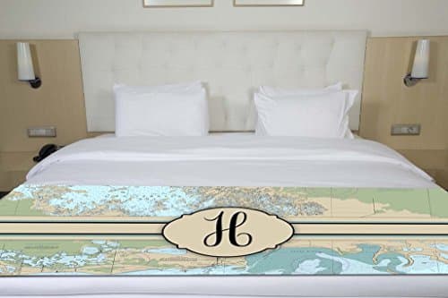 Letter H Nautical Chart Map Initial Monogram Bed Runner Scarf Twin/Full/Queen/King Size