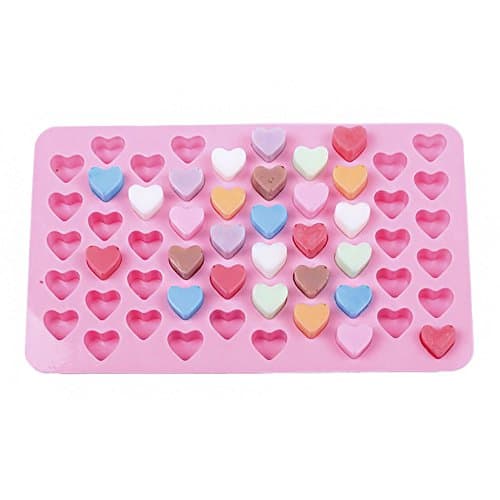 YIYEZI 55 Mini Heart Silicone Chocolates Shape Baking Pan Ice Cube Sweets Truffles Making (Pink)