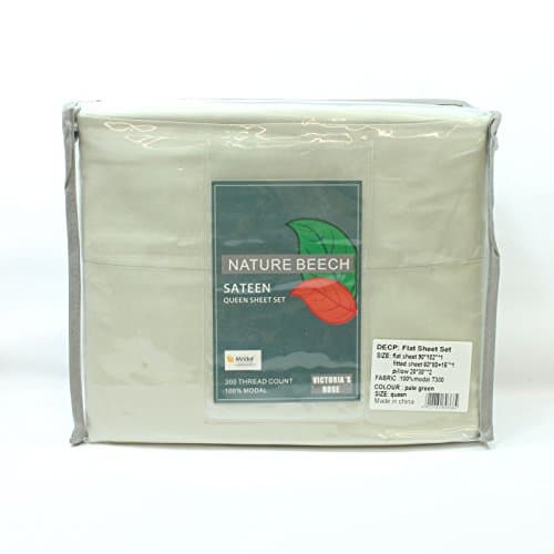 Top Quality Wrinkle Free Four-Piece Bedding Sheet Set Premium Brand Nature Beech 100% Modal Sateen, Includes: 1 Fitted Sheet, 1 Flat Sheet, 2 Pillowcases, Queen Size, Pale Green Color,