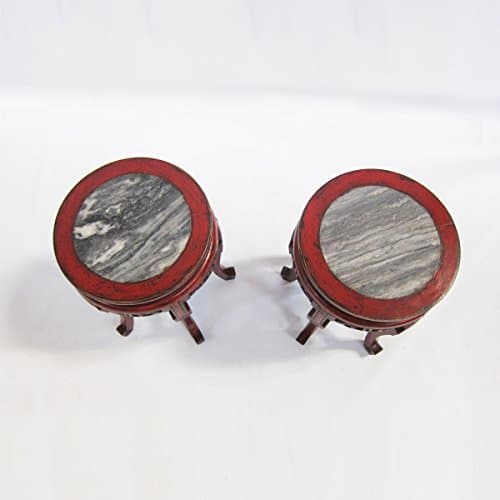 Carved Wood Side Table with Marble Inlay