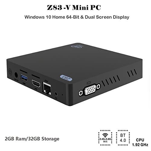 Z83-V Mini PC Desktop, 2GB /32GB Intel Atom x5-Z8350 Processor (Up To 1.92 GHz) HD Graphics 400, 1000Mbps/Lan 2.4/5.8GHz WiFi [Dual Output - VGA/HDMI] [Support Windows 10 64-bit]