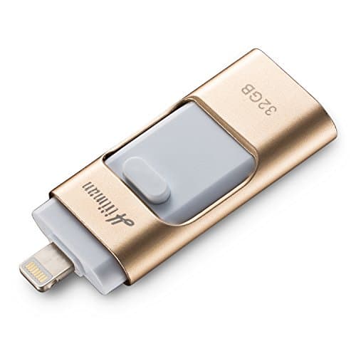 iPhone Lightning Flash Drive 32GB [3-in-1], Hiiiman USB 3.0 iOS OTG Thumb Pen Jump Drive External Storage Memory Stick for iPhone iPad iPod Android Phones PC Laptops (Gold)
