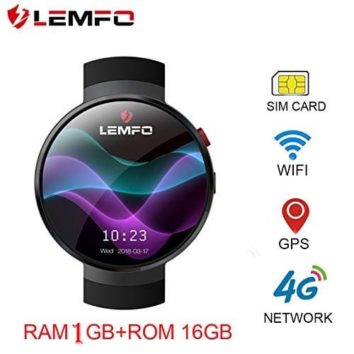 LEMFO LEM7 Smart Watch Phone 4G LTE - Android 7.1 MTK6737 1GB+16GB 2MP Translator GPS WiFi Heart Rate Monitor Smartwatch Voice Search for Men Women (Black)