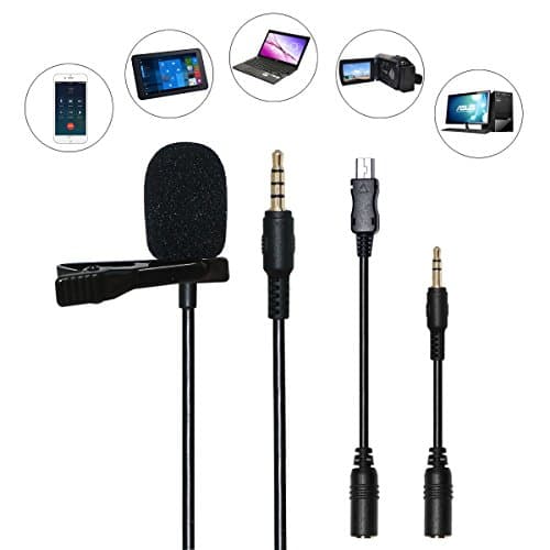 Lavalier Lapel Microphone Wired Lavalier Microphone Kit Omnidirectional Condenser Clip-on Lapel Lav Mic for iPhone,iPad,iPod Touch,GALAXY,Sony,LG,Blackberry Smartphones,Laptop,Gopro,DSLR,Camcorder