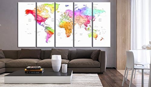 5 panel large World Map wall art print print set, world map print wall decor, framed, watercolor print wall art print hr35
