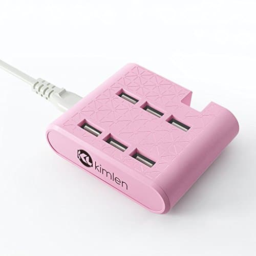 Kimlen 6-port USB Charge Station - Multiple USB Charger with Device Stand (Pink)