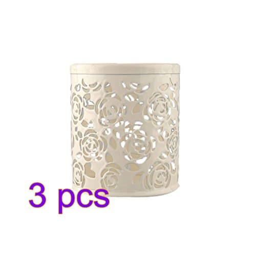 Ruikey 3 Pcs Multi-functional Pencil Holder Large Capacity Metal Hollow Flower Pattern Creative Fashion Organiser Brush Holder Make up Brush Holder Pot for Women Keep Desk Tidy
