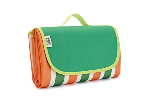Triponeer Extra Large Outdoor Picnic Blanket 57'79' Foldable Patterned Waterproof Handy Folding Colorful Beach Mat with Strap for Family Kids Picnics, Beaches, RVing and Outings(stripe-9)