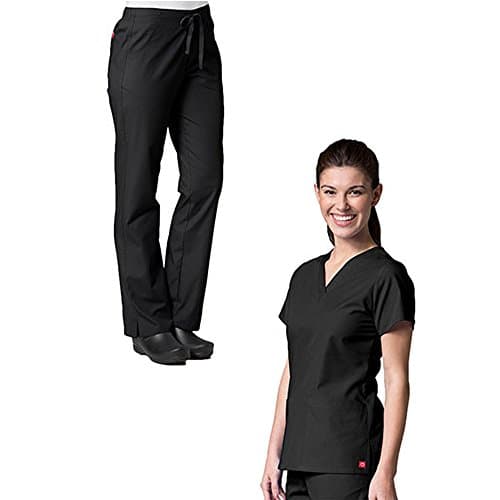 Red Panda V-Neck Two Pocket Top &amp; Half Elastic Pant Scrub Set (X-Large Tall, Black)