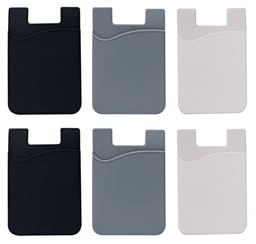 Ezkeep Cell Phone Stick On Wallet Card Holder for ID and Credit Card, 3M Adhesive 6 Pcs (bk, gr, wh)