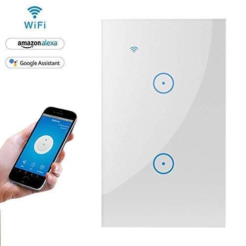 WiFi Smart Wall Touch Light Switch 2 Gang,Remote Control with Smart Phone,Compatible with Alexa and Google Assistant,Timer Function,Wireless Lighting Control(Wall Switch 2 Gang)