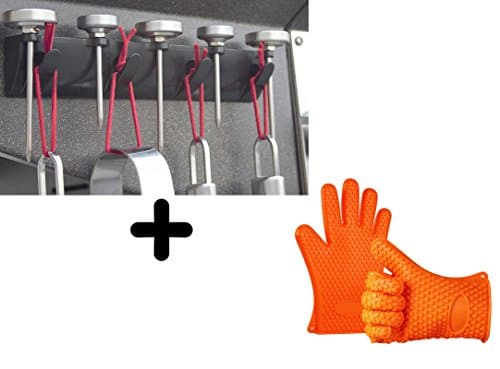 FEROS KIT – (3 items!) Magnetic BBQ Grill Tool Accessory Holder  + 2 Best Silicone Heat Resistant Grill Gloves Oven Mitts For Grilling and Kitchen – BUY TOGETHER &amp; SAVE!