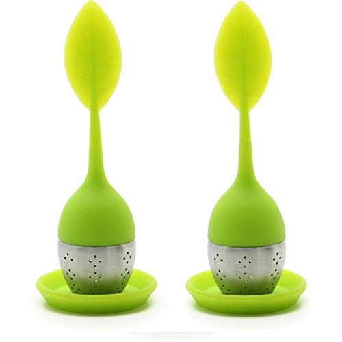 BundlePower Set of 2 Tea Infuser Leaf Strainer Handle with Steel Ball Silicone eaf Lid (Green
