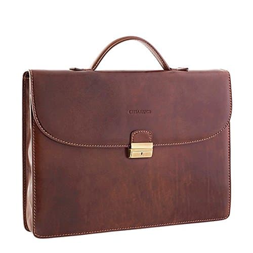 Chiarugi Italian Leather Slim Briefcase (brown)