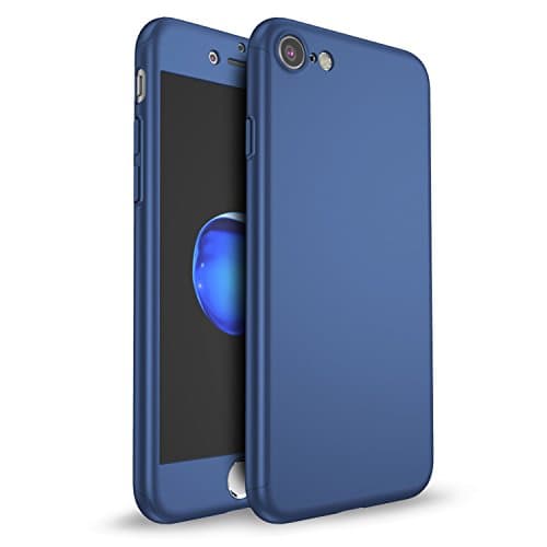 iPhone 7 Case, iLapland 360 Degree All-around Ultra thin Full Body Coverage Slim Fit Case with Tempered Glass Screen Protector for iPhone 7 (Navy Blue)