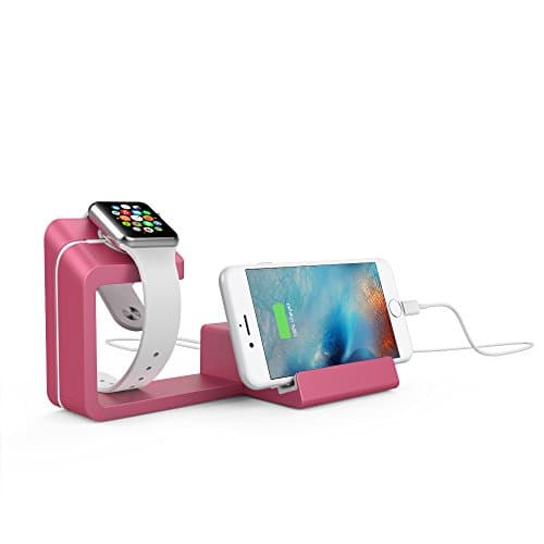 Element Works Dual 2-in-1 Charging Stand &amp; Dock for Apple Watch and Apple iPhone (Pink)