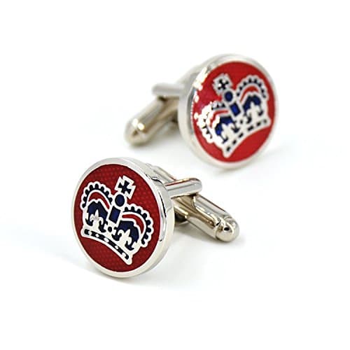 Round Men's Cufflinks Red Crown Pattern For Wedding Party With A Gift Box With Presentation Gift Box