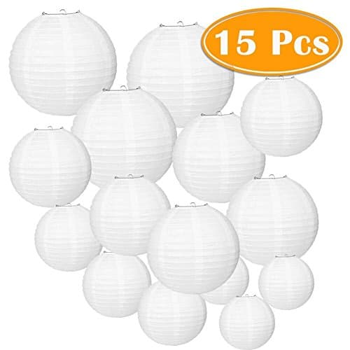 Tonver 15 Packs White Round Paper Lanterns with Assorted Sizes for Wedding Party Decorations