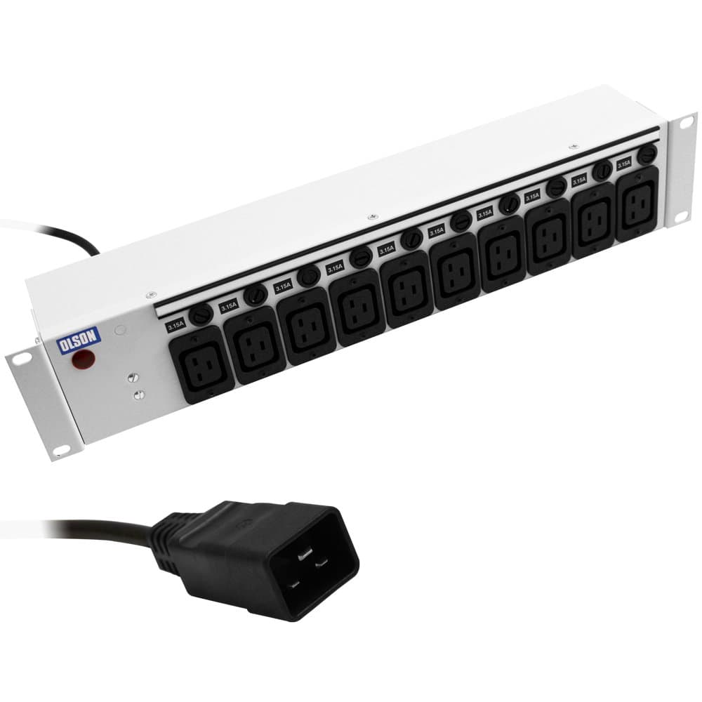 Olson Electronics PDU 10 Way 2U 19" 16A IEC 60320 C19 Neon Individually Fused | C20 Plug