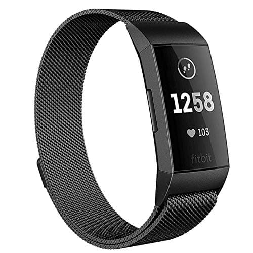Deyo Milanese Bands Compatible for Fitbit Charge 3/Charge 3 SE Women Men Advanced Fitness Tracker Stainless Steel Metal Replacement Accessories Strap Wristbands Small Large (Black, Small)