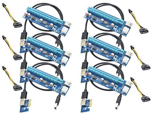 Panto 6-Pin Powered PCI-E PCI Express Riser - VER 006C - 1X to 16X PCIE USB 3.0 Adapter Card - With USB Extension Cable - GPU Graphic Card Crypto Currency Mining (6 pack)