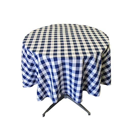 Tablecloth Round 54" Checkered Perfect for Restaurant, Coffee Table, Overlay (Navy-White)