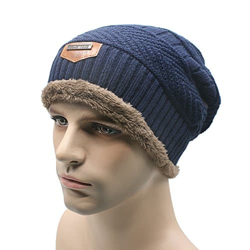 Gellwhu Men Soft Lined Thick Knit Skull Cap Warm Winter Slouchy Beanies Hat