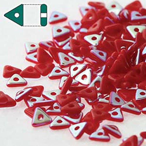 Opaque Red AB Czech Glass Sead Tri Beads 4.6mm Tryangle 1.3mm Thick Approx 9 Gram Tube