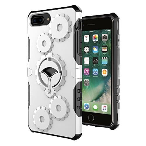iPhone 7 Plus, iPhone 8 Plus Case with Armband and 360 Degree Rotate Kickstand, Hard PC Back Plate and Soft TPU Gel Bumper for Shock Absorption - Included Armband for Running, Cycling (Silver)
