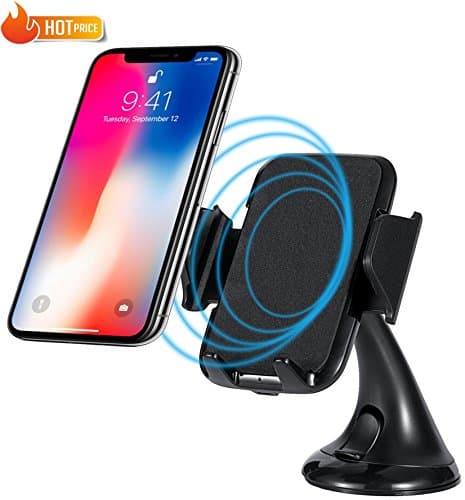 Wireless Car Charger Mount Holder for iPhone X / 8 / 8 Plus - Samsung Galaxy S9 / S9+ / S8 / S8+ / S7 Edge / Note 8 / 5 and All Qi Enabled Phones
