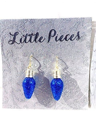 Christmas Light Bulb Earrings, Blue Glitter