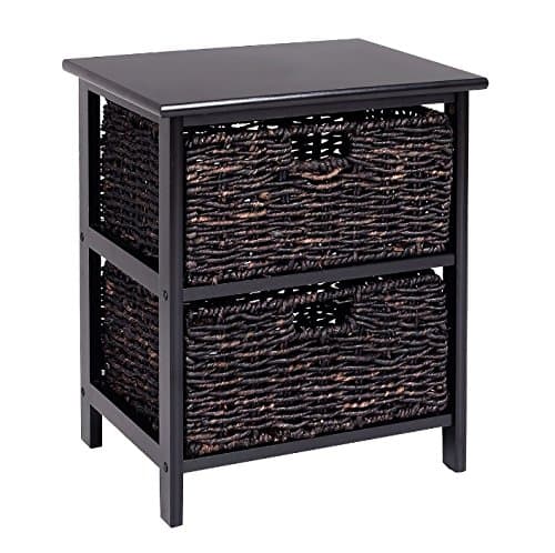 Storage Unit with Baskets Black - Drawer Organizer Cabinet Woven Table - Best For Office, Bedroom, Bathroom, Laundry Room Bundle w Floor Protector Pads (2 Drawers)