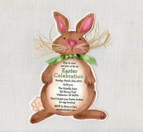 Personalized Handcut Brown Easter Bunny Birthday Party - Egg Hunt - Invitations - Set of 10
