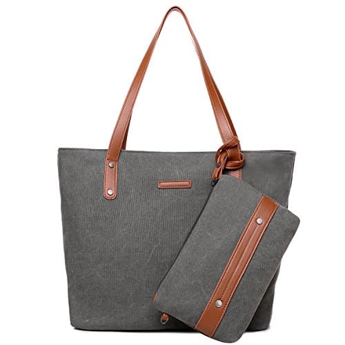 Mayma Womens 2 Pcs Oversized Canvas Shoulder Bags Top Handle Handbag Tote Purse Set (Gray)