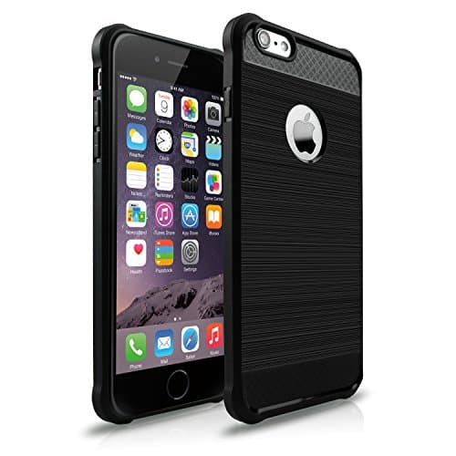 iPhone 6 6S Case,CSTG Soft Anti-Scratch Flexible Ultra Slim Protective Case with Resilient Shock Absorption and Carbon Fiber Design for iPhone 6/6S 4.7 Inch [Black]