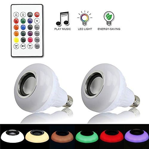LightingU E27 RGB LED Bulb-Bluetooth Music Audio Speaker Lamp with 24 Keys Remote Control for Home Stage Party Gifts Indoor Decoration (Pack of 2 Bulbs)