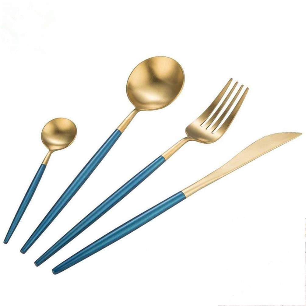 Silverware Flatware Set Stainless Steel Cutlery Set 16 Pieces 4 Service Stainless Steel Flatware Mirror Polished Knife/Fork/Spoon Dishwasher Safety (Blue +Gold)