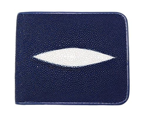 Classic Genuine Stingray Leather Bi-Fold Wallet w/ Left Flap (Blue-Back Pocket)
