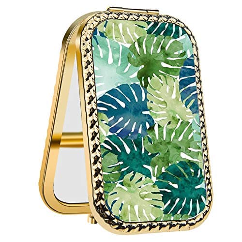 Specialized Design Rectangle Golden Philodendron Portable makeup mirror, Travel Compact Portable Pocket Folding Makeup Vanity Cosmetic Mirror for Women