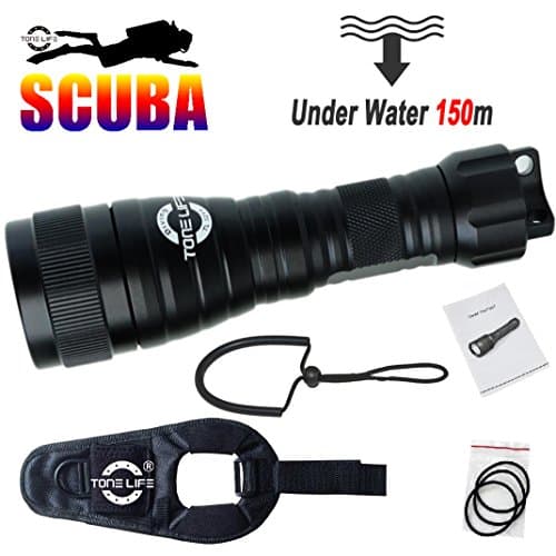 Merlin Light 150m Waterproof Dive Light Scuba Diving Torch Backup Lights Underwater Lamp Spot Beam Cree 1000lumens U2 Led Rotary Switch Soft Goodman Glove Hand and Arm Strap (Torch+lanyard+glove)