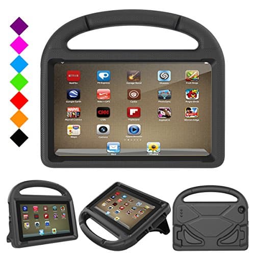 Fire HD 8 2017 Case, Fire HD 8 2016 Kids Case - Auorld Light Weight Shock Proof Handle Friendly Stand Kid-Proof Case for All New Amazon Fire 8 inch Display Tablet Cover(2016&amp;2017 Release) (Black)