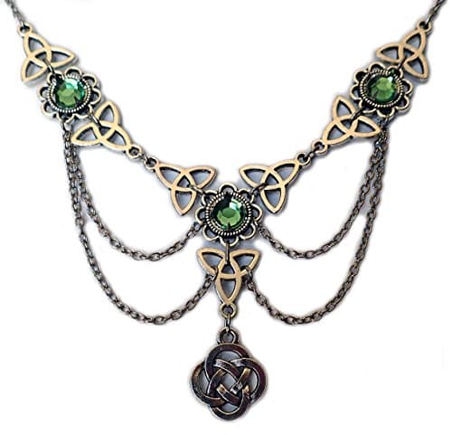 Celtic Triquetra Trinity Knot Silver Draping Chain Necklace LIGHT GREEN