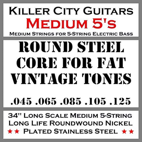 Medium Bass Strings for 5-String Bass Solid Core for Fat Vintage Tones Coupled with Nickel Plated Steel Winding for Enhanced Brightness and Warmth