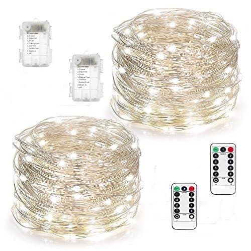 2 Set Fairy String Lights Battery Operated, 8 Modes Waterproof Twinkling 16.4ft 50 LED String Lights Copper Wire Firefly Lights with Remote Control for DIY Wedding Party Dinner (light string 2 pack)