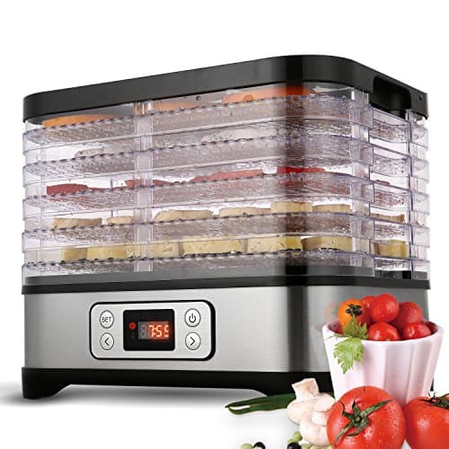 Kepteen Food Dehydrator, Electric Fruit Dehydrater Including 5 Stackable Trays, Digital Temperature Settings and Timer, Adjustable Space, Noiseless and BPA Free[US STOCK] (Black_1)
