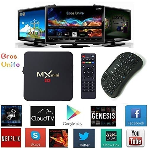 [2017 Free US Wireless Mini keyboard] Bros Unite MX Mini Amlogic S905 Android Tv Box Google 5.1 OS Full Loaded Add-ons WIFI Smart Player Streaming Media Player with BT 4.0 1GB/8GB